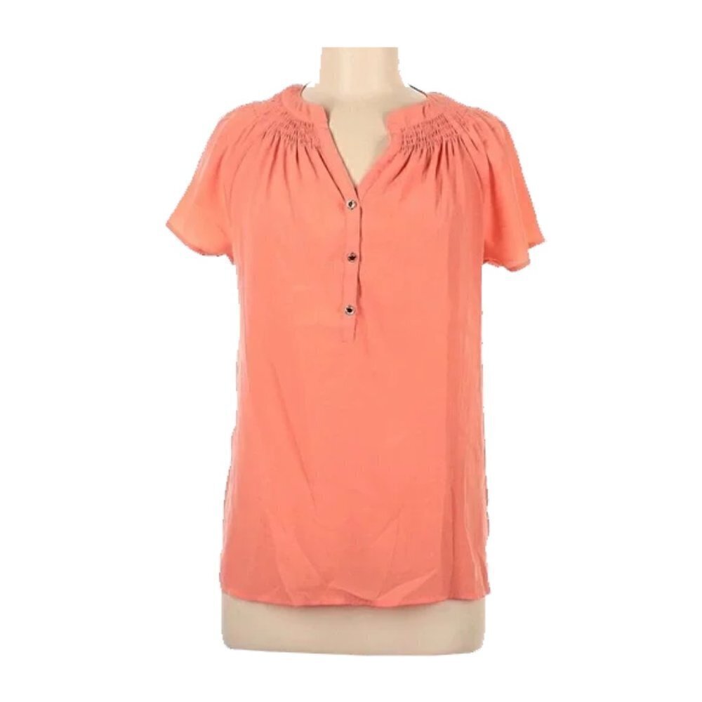 ❤️ 🆕 DANA BUCHMAN Women Pink Short Sleeve Blouse XL